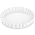 LOVECASA Round Quiche Dish, Fluted Quiche Baking Dish, Ceramic Pan, Perfect for Baking Tart Pies, Creme Brulee, Custard Dishes and Cheesecake (White, 1400ml /47oz)