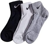 NIKE Unisex Performance Cushion Quarter Training Socks (3 Pairs), Grey/White/Black, Medium