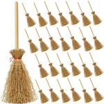 TIHOOD 30PCS Miniature Artificial Mini Straw Brooms with Red Ropes Halloween Straw Craft Decoration Witches Accessory for Costume Cosplay Party