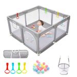 CHOLY Baby Playpen for Babies and Toddlers, Durable Play Pen with Visible Breathable Mesh, Foam Protection, Easy to Assemble Infant Fence with Travel Bag -128 ×128cm (Light Grey, 128x128cm Bag)