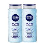 NIVEA Pure Impact Shower Gel, 500ml (Pack of 2)