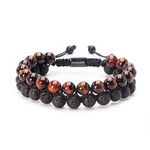 Energy Beads Tiger Eye Bracelet for Men, HASKARE Red Tiger Eye Beads Bracelet Lava Stone Bracelet, Handmade Protection Crystal Bracelet Mens Bracelet Father Christmas Gift for Stress Relief 8mm