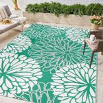 Homcomodar Outdoor Rugs for Patio Clearance 150x245cm Waterproof Plastic Straw Rug Reversible Mats UV Resistant Camping Mats Outdoor Patio Rug for Picnic BBQ Beach Deck(Green Flower)