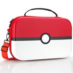 JoyHood Travel Carrying Case for Switch/Switch OLED, Deluxe Protective Hard Shell Storage Case with 18 Game Card Slots, Large Travel Bag fits Pro Controller for Switch Console & Accessories (Red Pokeball)