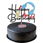 Sotpot 1PCS Music Happy Birthday Cake Toppers Black Glitter Musical Music Themed Party Supplies, Headset Microphone Sign Happy Birthday Cake Topper for Kids's Music Themed Birthday Party