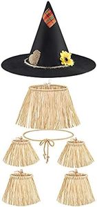 7 Pieces Scarecrow Costume Set Include Raffia Scarecrow Straw Kit Scarecrow Hat for Halloween Harvest Party Accessory (Rustic Color)