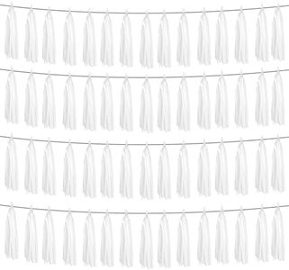 4P White Foil Fringe Metallic Tassel Streamers Banner Tassel Garland for Parade Floats, Graduation, Wedding, Birthday, Halloween, Christmas, Bridal/Baby Shower Party Decorations