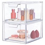 2Pcs Makeup Organizer With Drawers, Stackable Acrylic Clear Storage Organiser for Cosmetic, Pull-out Type Plastic Organizer Drawers for Bathroom Countertop, Bedroom Dresser, Kitchen Cabinets