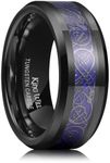 King Will 8mm Black Tungsten Mood Rings, Men's Wedding Rings Dragon Celtic Inlay Beveled Edge Ring for Men Women, Comfort Fit, Hypoallergenic, Durable, Size 12