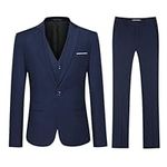 YOUTHUP Mens 3 Piece Suit 1 Button Slim Fit Business Wedding Tuxedo Suits Blazer Waistcoat and Pants, Navy Blue, XXL