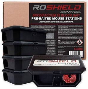 ROSHIELD - 5 PRE-BAITED Mouse Poisoning Bait Box Kit | Single Feed Mice Killer | Mouse Traps for indoor/Outdoor Fast & Safe Infestation Control | READY -TO USE, Brodifacoum Mice killer, UK Made
