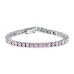 Bling Jewelry Pink White Alternating Simulated Tourmaline Round Cubic Zirconia 12.00 CT 4 Prong Basket Set Solitaire AAA CZ Tennis Bracelet for Women Prom Bride Silver Plated 7.5 Inch