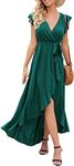 GRECERELLE Women's Floral Print Cross V Neck Summer Dress Boho Beach Flowy Long Maxi Dresses Dark Green-L