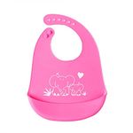 SYGA 1 Pcs Baby Bib Cute Cartoon Printing Waterproof Silicone Bib Rice Pocket_Pink (Adjustable for 6-36 Months)