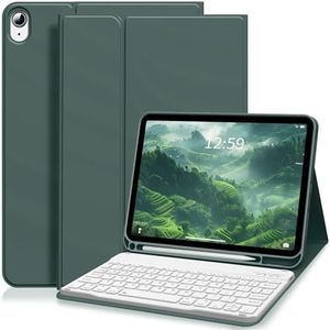 ZKTUYU iPad 10th Generation Keyboard Case with Pencil Holder, Magnetic Detachable Wireless Bluetooth Folio Stand Rechargeable Keyboard Cover for iPad 10th 10.9 inch A2696 A2757 A2777, Dark Green