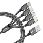 Multi Charger Cable, 4 in 1 Charger Cable [1.2M] Multiple USB Cable Nylon Braided with Lightning Cable Micro USB C Connector for iPhone 12/11/XS,Samsung S20 S10 S9 S8,Huawei,Nexus,Nokia -Grey