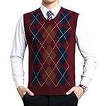 MorenMens Classic V-Neck Vest Sleeveless Jumper Knitted Gilet Knitwear Sweater Tank Tops Knitted Waistcoat Slipover Plaid Decoration Red