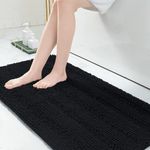 Grandaily Chenille Striped Bathroom Rugs 70x24, Extra Thick and Absorbent Bath Rugs, Non-Slip Soft Plush Shaggy Bath Carpet, Machine Wash Dry, Bath Mats for Bathroom, Black