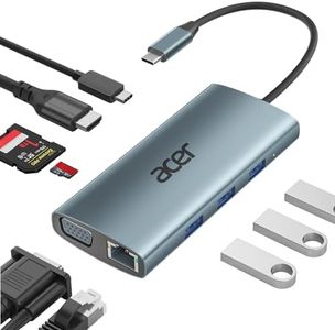 Acer USB C Hub with 4k HDMI, 9-in-1 USB C Docking Station, 5Gbps USB-A 3.1 Multiple Monitor Adapter, PD 100W Charging, USB to VGA Splitter for MacBook, iPhone, Laptops, Surface and More