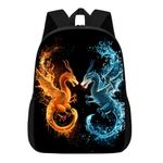 WZOMT Kids Dragon Backpack Cool Red Fire and Blue Water Dragon on Black School Book Bag for Boys Girls Teens, Animal Print Laptop Backpacks Water Resistant Travel Hiking Casual Daypack 17", Dragon,