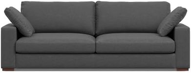 Simpli Home Charlie Sofa in 100% Recycled Polyester Tightly Woven Performance Fabric, Pebble Grey, 96-inches Wide, Handcrafted Contemporary Style Sofa for Living Room or Couch for Family Room