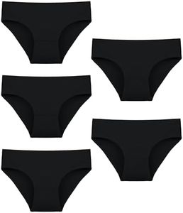 Donella Teen Girls' Cotton Underwear 5 Pack - Soft Stretch Ribbed Bikini Panties for Girls, Black, Age: 12-13