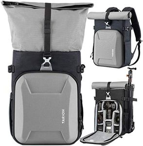 TARION XH Camera Bag Hardcase Camera Case Roll Top Camera Backpack | 15" Laptop Compartment Waterproof Raincover for DSLR Mirrorless Cameras Lens Tripod Outdoor Men Women Color Silver