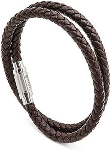 globi Leather Bracelet For Men | Genuine Wrap Braided Leather Cuff Bangle Bracelet with Magnetic Stainless Steel Clasp For Men/Women, Large, Leather, no