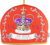 Muldale Large Tea Cosy Cover Insulated - Queen Elizabeth II Crown Design - 100% Cotton Red Union Jack Teapot Cozy with Extra Thick Quilted Wadding - Tea Cosy Covers