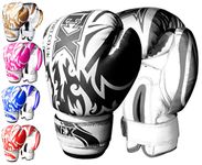 ONEX Premium Quality Boxing Gloves 6oz Boxing Gloves for Training Punching Sparring Bag Gloves Punch Bag Mitts Muay Thai Kickboxing MMA Martial Arts Workout Kids Juniors Girls and Boys (Black)