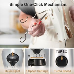 VonShef Electric Hand Mixer – 5-Speed, 300W, Stainless Steel Beaters, Cream