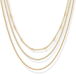 PAVOI 14K Gold Plated Layering Chain Necklaces for Women | Layered Necklace Set Satellite Box Rope Chains, Yellow Gold, No Gemstone