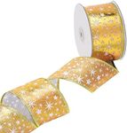 Belle Vous Gold Organza Christmas Ribbon - 20m x 6.3cm Wide Wired Snowflake Tree Ribbon for Xmas Tree Decorations - Gold Organza Ribbon for Gift Wrapping DIY Crafts Party Decoration