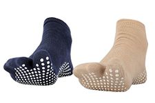 NOFALL Antislip Split Toe Ankle Length Cotton & Lycra Socks for Women, Ideal for Yoga, Exercise, Daily Use, Soft and Breathable, Free Size, Color - Navy Blue & Dark Skin (Combo Pack of 2)