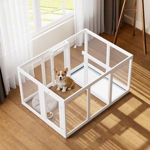 ClimbHope Clear Acrylic Dog Playpen Indoor, Puppy Cat Small Pet Play Pen, Pet Cat Playpen for Rabbits, Dog Fence Crate Kennel Whelping Cage (30", White, 12 Panel)