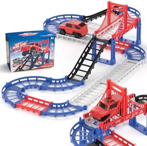 JOYBLI DIY Construction Race Track Set, 24 Pieces with Battery Powered Car,Bridge Building Track ，Assembly Track Builder Playset Gifts Toys for Boys Kids Age 6 7 8