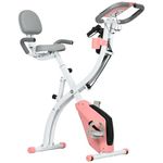 HOMCOM 2-in-1 Folding Exercise Bike, Foldable Stationary Bike with 8-Level Adjustable Magnetic Resistance, Arm Resistance Band, Pulse Sensor and LCD Display, Pink