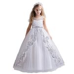 NNJXD Flower Girl Pageant Party Dress Tutu Christmas Lace Princess Wedding Gown 0250 White Size(110) 3-4 Years