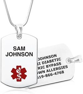 Divoti Custom Engraved Stainless Steel Medical Alert ID Necklace | Personalized Lobster Clasp with Snake chain | Stylish, Durable & Heavy Duty Construction | Comfortable Fit for Daily Wear — 24/Red