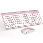 Wireless Keyboard and Mouse Ultra Slim Combo, TopMate 2.4G Silent Compact USB Mouse and Scissor Switch Keyboard Set with Cover, 2 AA and 2 AAA Batteries, for PC/Laptop/Windows/Mac - Rose Gold White