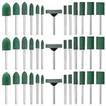 Mesee 39Pcs Rubber Polishing Bits Assorted Grinding Head Buffing Wheel 13 Sizes Buffer Abrasive Bits 3mm Mandrel Bullet Cylinder Disc Shaped Polishing Burrs Bit Kit for Dremel Rotary Tools - Green