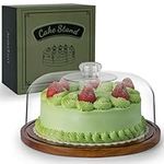 ANBOXIT Cake Stand with Dome Lid, Acacia Wood Cake Plate with Cover, Wooden Cake Display Stand with Acrylic Dome - Flat