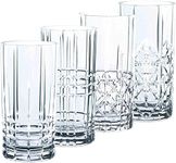 Nachtmann Highland Collection Crystal 6” Long Drink Glasses, Set of 4, With Different Glass Patterns, For Cocktails or Non- Alcoholic Beverages, 15 oz, Dishwasher Safe