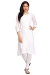 Ada Hand Embroidered Lucknow Chikankari Cotton Kurti Kurta for Women A151782 White (L)