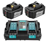 2x replacement 18V 5.0Ah BL1850B battery replacement battery with Fast Charger DC18RC DC18RD for Makita BL1830B BL1840B BL1850B BL1860B, Makita Radio DMR105 DMR108 DMR110 BVC350Z, BCF201Z, BCL180Z