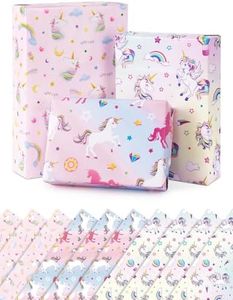 WERNNSAI Unicorn Wrapping Paper - 10 Sheets, 20'' x 27'' Pink Unicorn Gift Wrapping Paper for Girls' Birthday