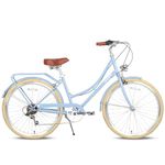 AVASTA Hybrid Bike for Women Female Lightweight Step Through 26 inch Hi-Ten Steel Frame City Commuter Comfort Lady Bicycle, 6-Speed, Color Blue with Beige Tires