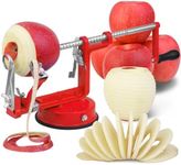 Apple Peeler, Stainless Steel Apple Corer Slicer Peeler, Durable Heavy Duty Die Cast Magnesium Alloy Apple Peeler Slicer Corer with Suction Base(vermilion)