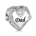 NINGAN Family Charm for Pandora Bracelet - Mothers Day & Birthday Gifts for Women 925 Sterling Silver Heart Cubic Zirconia Bead for Necklace (Dad)