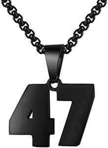 Number Necklace for Boy Black Athletes Number Stainless Steel Chain 00-99 Number Charm Pendant Personalized Sports Jewelry for Men Basketball Baseball Football(47)